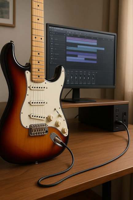 Подключение гитары коротким кабелем к компьютеру