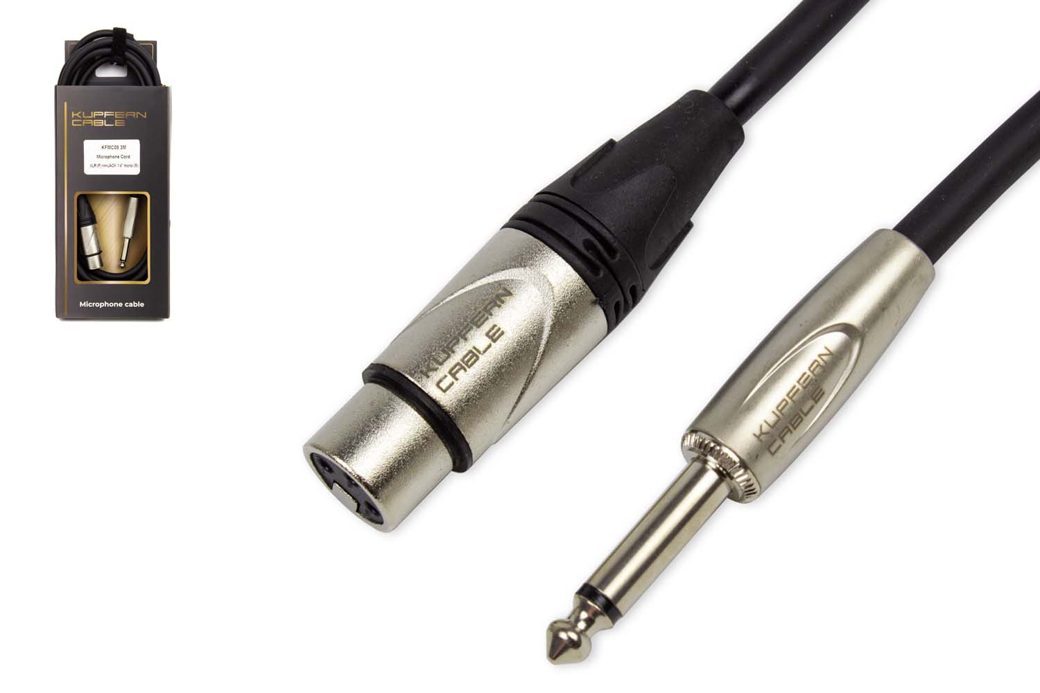 XLR-Jack микрофонный кабель KUPFERN KFMC08 3M - Шнур микрофонный XLR мама -  Jack 1/4 mono папа - фото 1
