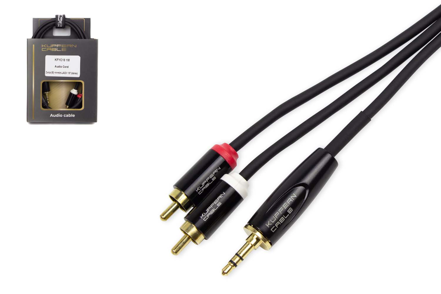 Y-кабель KUPFERN KFYC18 1M - Шнур аудио  2xRCA папа - mini Jack 1/8 стерео - фото 1